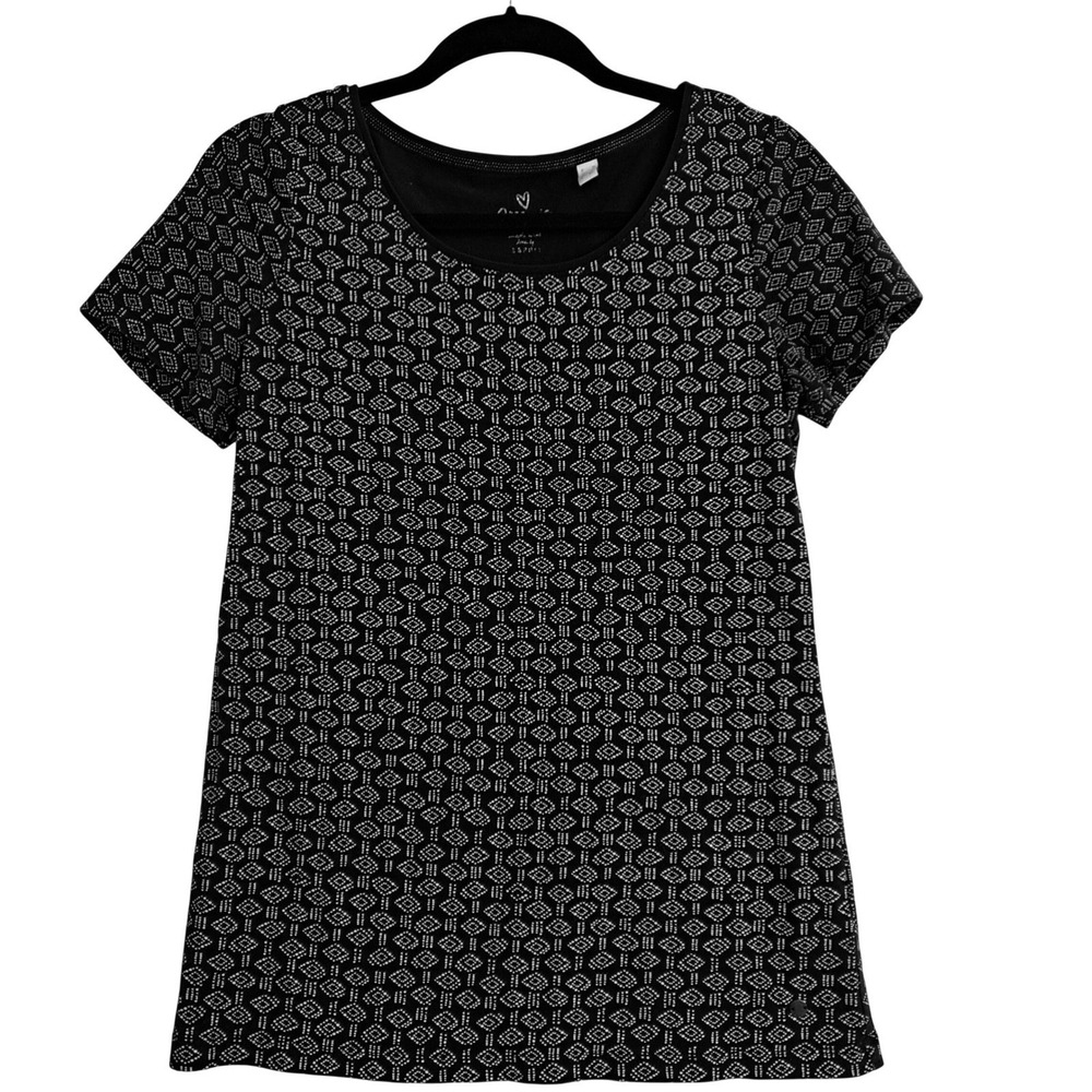 Esprit Organic Cotton Geo Print Top Womens XL Black White Diamond Scoop Neck Tee